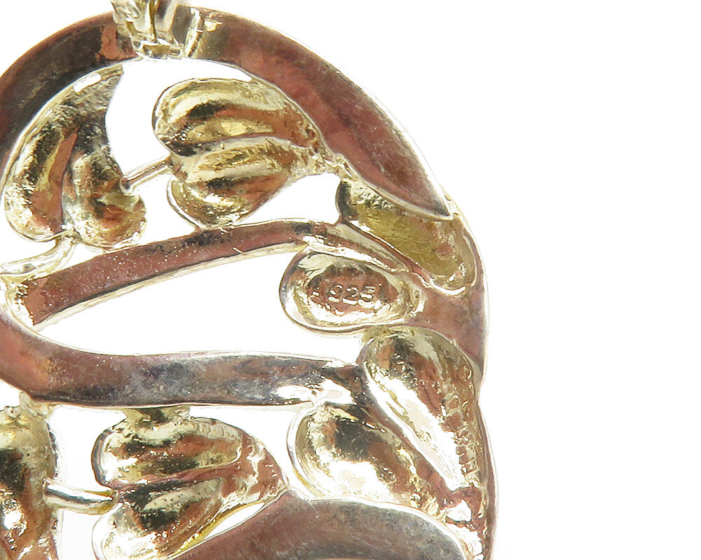 925 Sterling Silver  Vintage Shiny Floral Leaf Love Heart Brooch Pin  BP5315