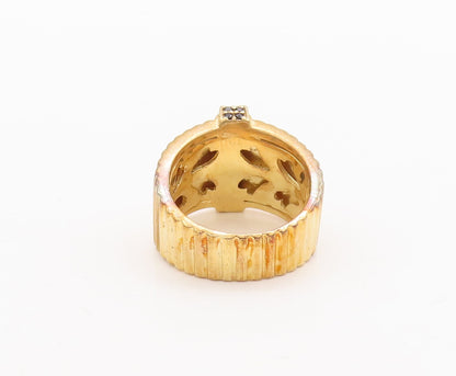 925 Sterling Silver Vintage Ring Gold Plated Fence Grooved Spinel Sz 7.5 RG29622
