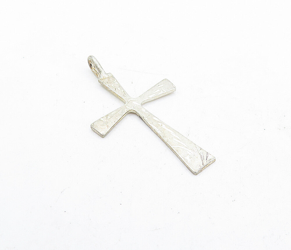 925 Sterling Silver  Vintage Petite Etched Religious Cross Drop Pendant PT3929
