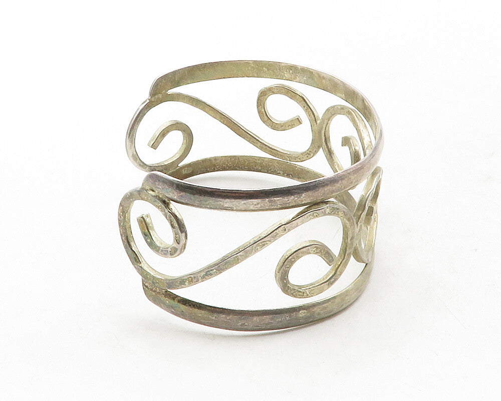 925 Sterling Silver  Vintage Dark Tone Hammered Swirl Cuff Bracelet  BT4787