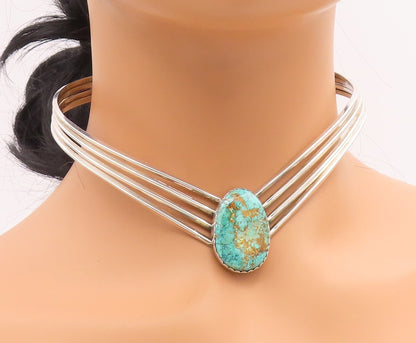 925 Sterling Silver Vintage Necklace NAVAJO Zuni Turquoise Classic Choker NE4808