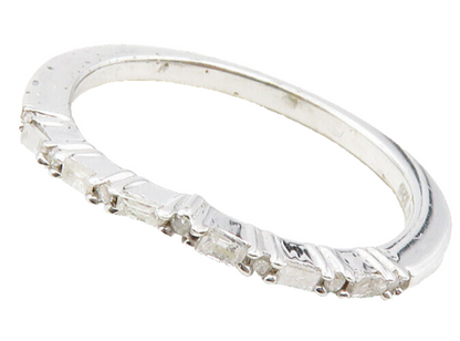 925 Sterling Silver  Genuine Diamonds Shiny Thin Band Ring Sz 6  RG12509
