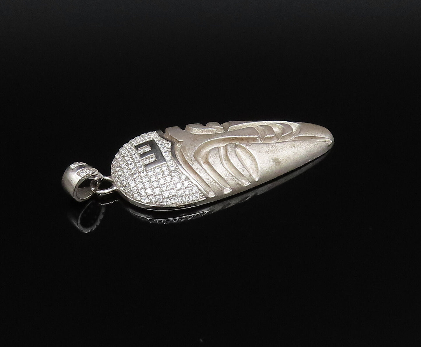 925 Sterling Silver  Vintage Sparkly Topaz Turban Carved Face Pendant  PT21465