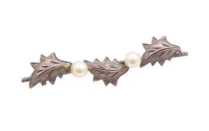 925 Sterling Silver Vintage Brooch Antique Leaved & Pearls Band  BP11717
