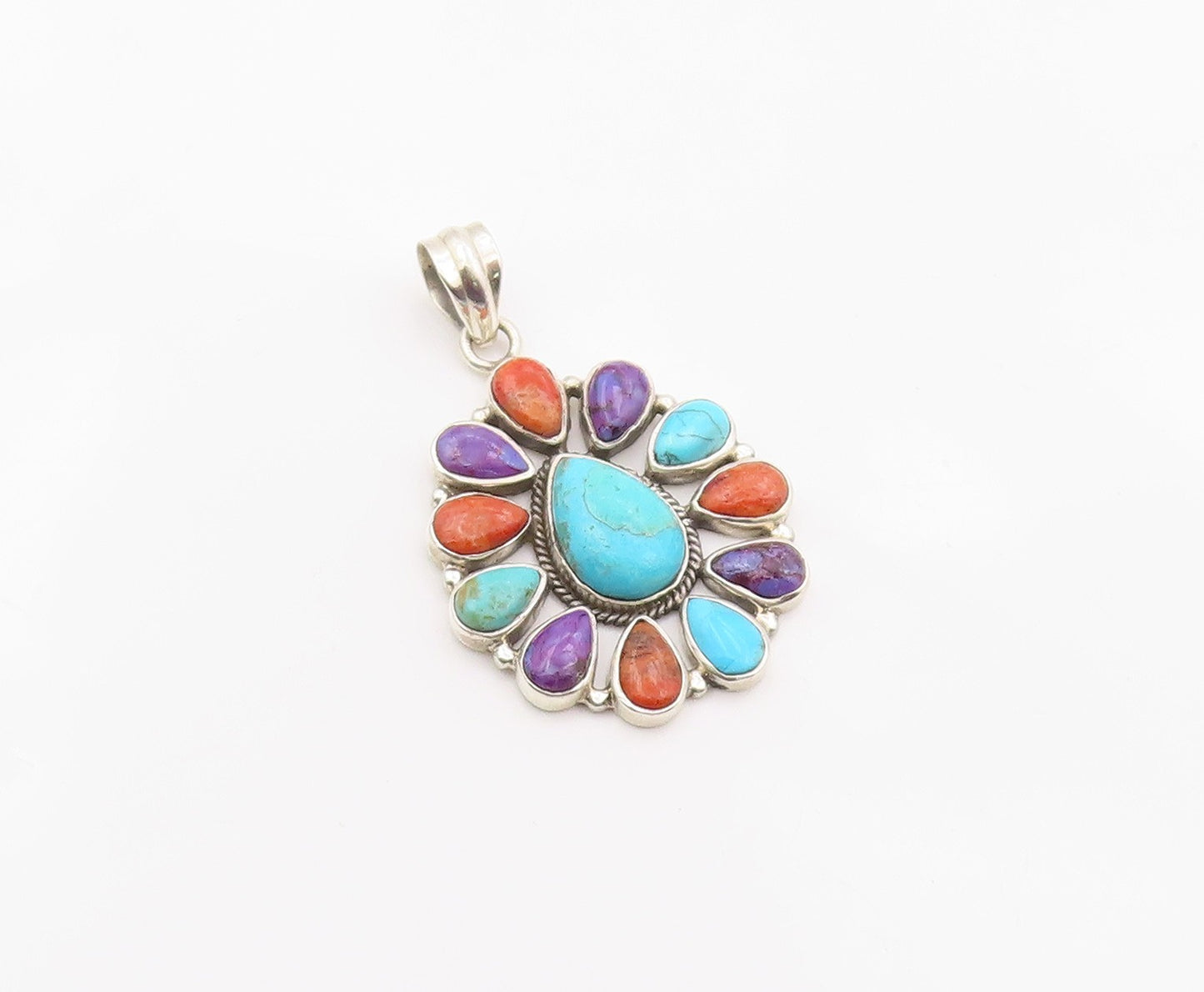 925 Sterling Silver Vintage Pendant Cabochon Gemstone Floral Cluster  PT26352