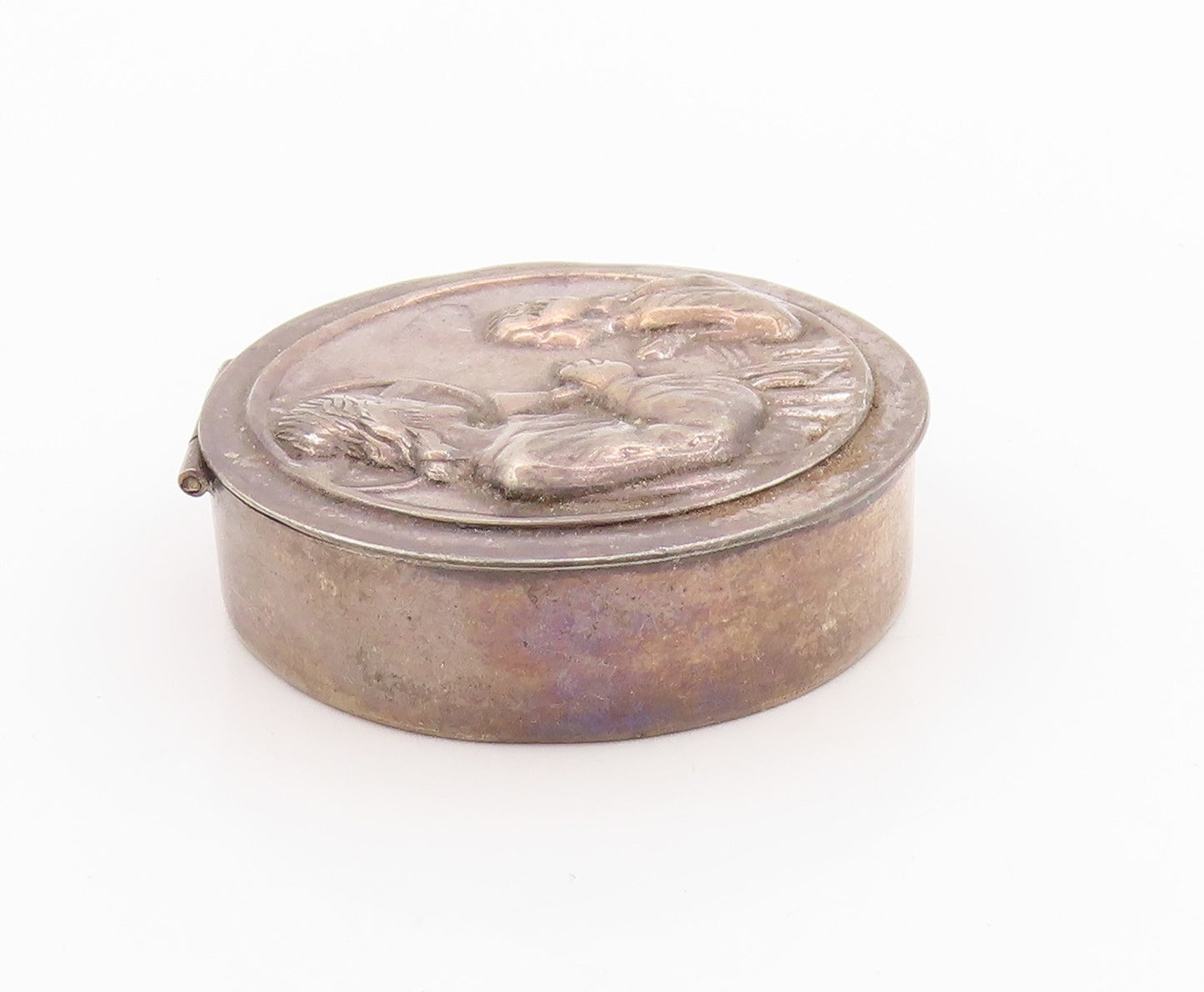 925 Sterling Silver Vintage Pill Box EUROPE Jesus & Mary Religious OPENS  TR3956