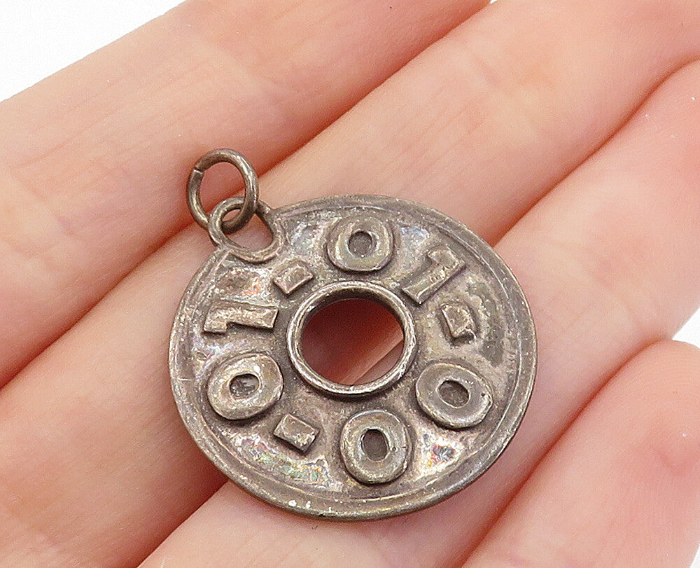 925 Sterling Silver  Vintage Dark Tone Open Circle Date Drop Pendant  PT5232