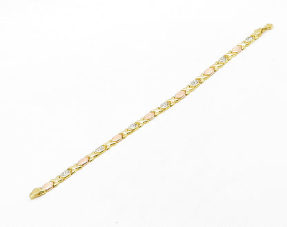 925 Sterling Silver  Shiny Cubic Zirconia Two Tone XO Chain Bracelet  BT6366
