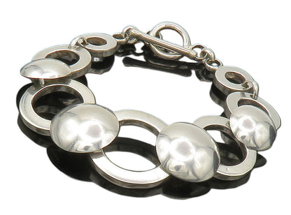 925 Sterling Silver  Vintage Shiny Smooth Open Circle Chain Bracelet  BT5363