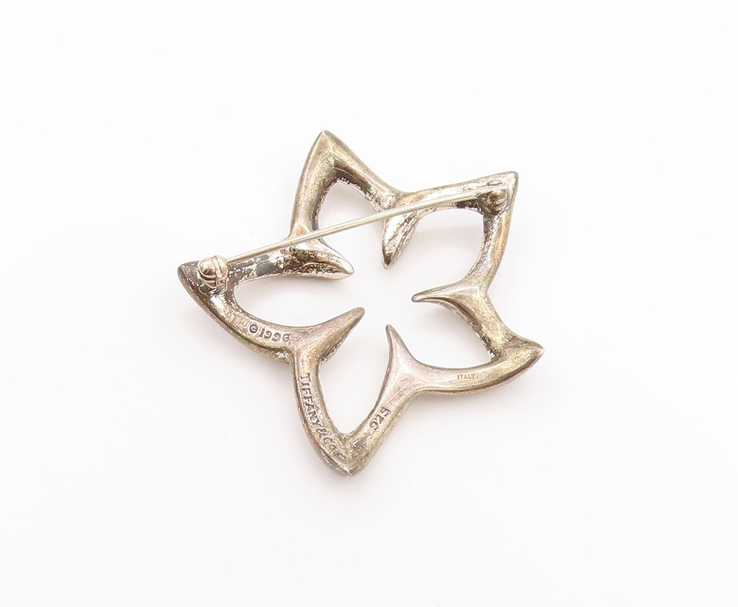 925 Sterling Silver Vintage Brooch TIFFANY & CO. Modernist Cutout Flower BP11618
