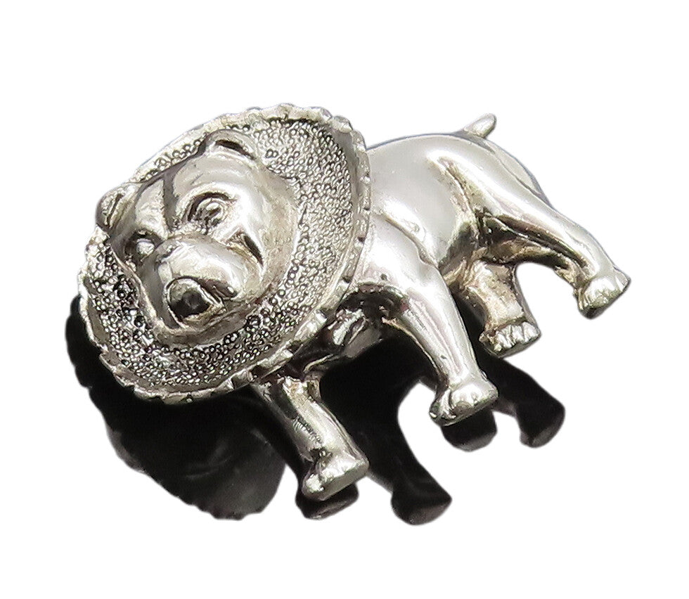 925 Sterling Silver Vintage Brooch Pin 3D Carved Pitbull With Pet Cone  BP10655
