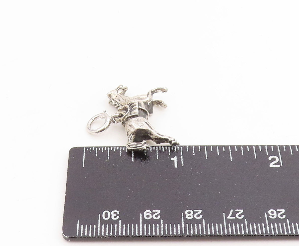 925 Sterling Silver Vintage Pendant Etched Saddled Western Horse Charm  PT25925