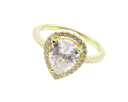925 Sterling Silver  Shiny Cubic Zirconia Gold Plated Band Ring Sz 7  RG14777