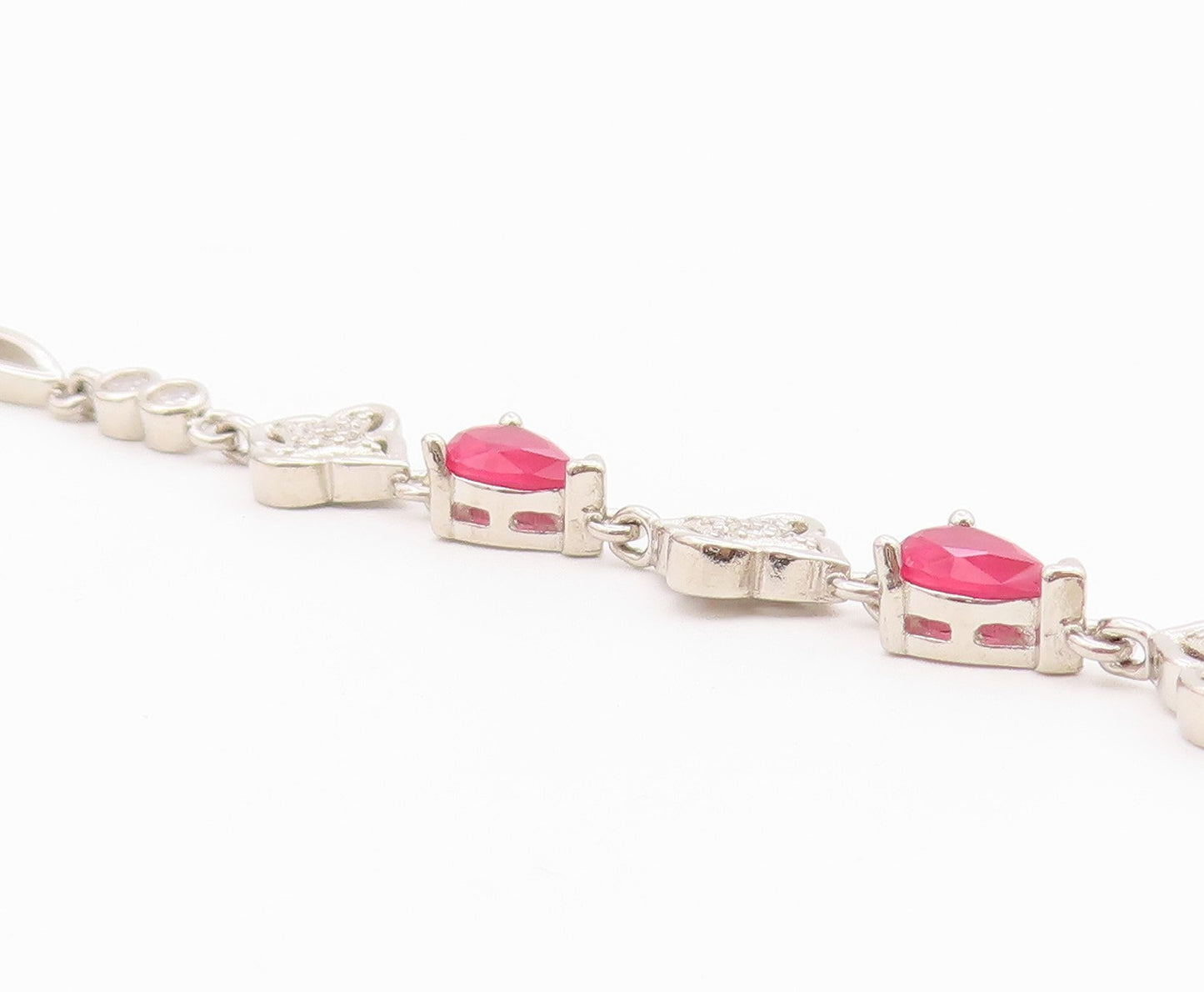 925 Sterling Silver  Vintage Beautiful Ruby & Cubic Zirconia Bracelet  BT9567