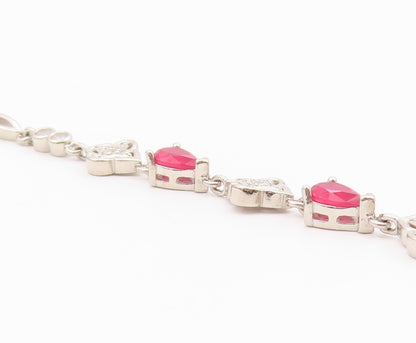 925 Sterling Silver  Vintage Beautiful Ruby & Cubic Zirconia Bracelet  BT9567