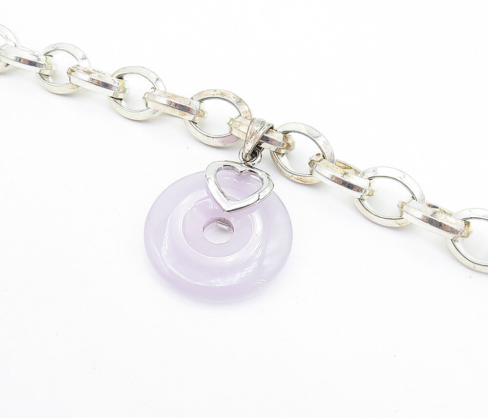 925 Sterling Silver Vintage Purple Jade Elephant Charm Chain Bracelet BT2341
