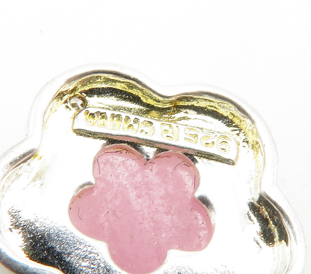 ROSS SIMON 925 Silver  Genuine Diamond & Rose Quartz Flower Pendant  PT11759