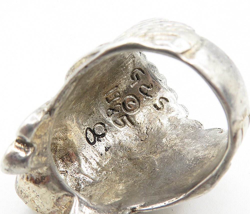 925 Sterling Silver  Vintage Shiny Native Chief's Head Band Ring Sz 8  RG9231