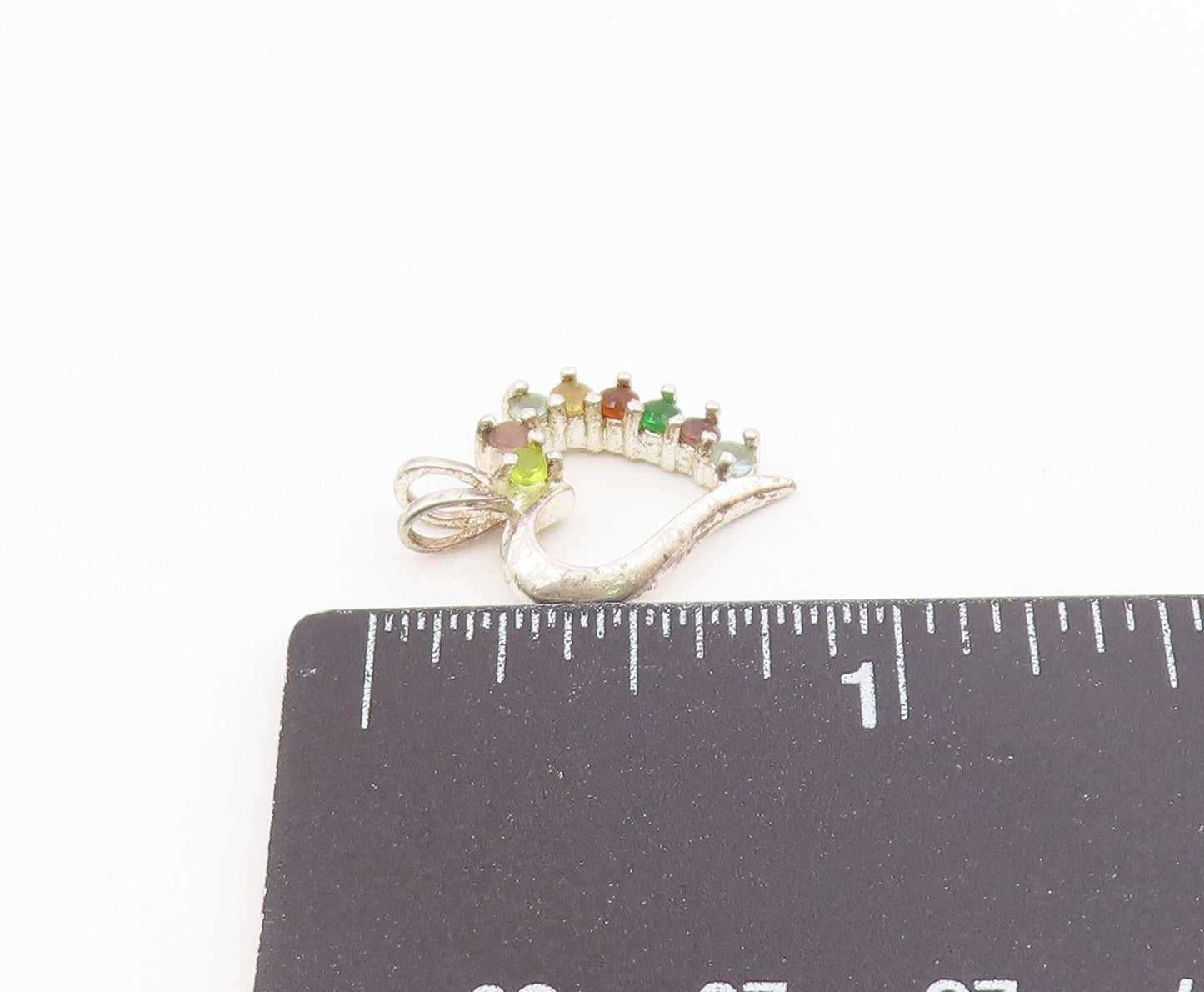 925 Silver  Vintage Topaz Amethyst Peridot & Citrine Heart Pendant  PT14800