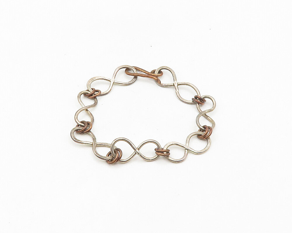 925 Sterling Silver  Vintage Two Tone Infinity Twist Chain Bracelet  BT7435