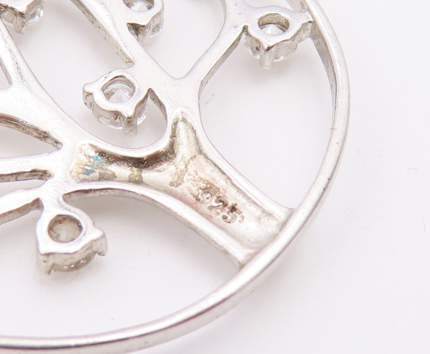 925 Sterling Silver  Vintage Cubic Zirconia Tree Of Life Chain Necklace NE3420