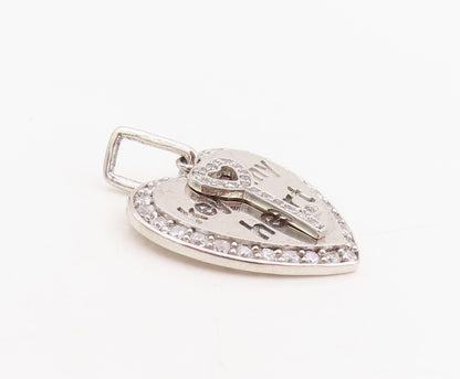 925 Sterling Silver Vintage Pendant Round CZ Engraved Key To Me Heart   PT25484