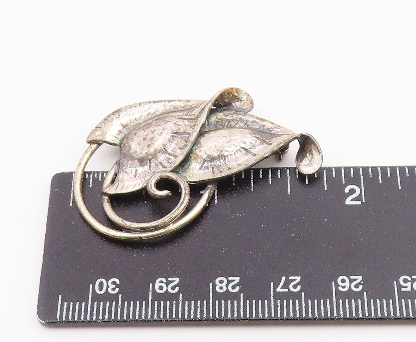JEWEL ART 925 Silver  Vintage Shiny Floral Leaves Swirl Brooch Pin  BP6963