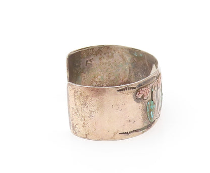 925 Sterling Silver Vintage Bracelet NAVAJO ZUNI Crushed Turquoise Cuff  BT11087