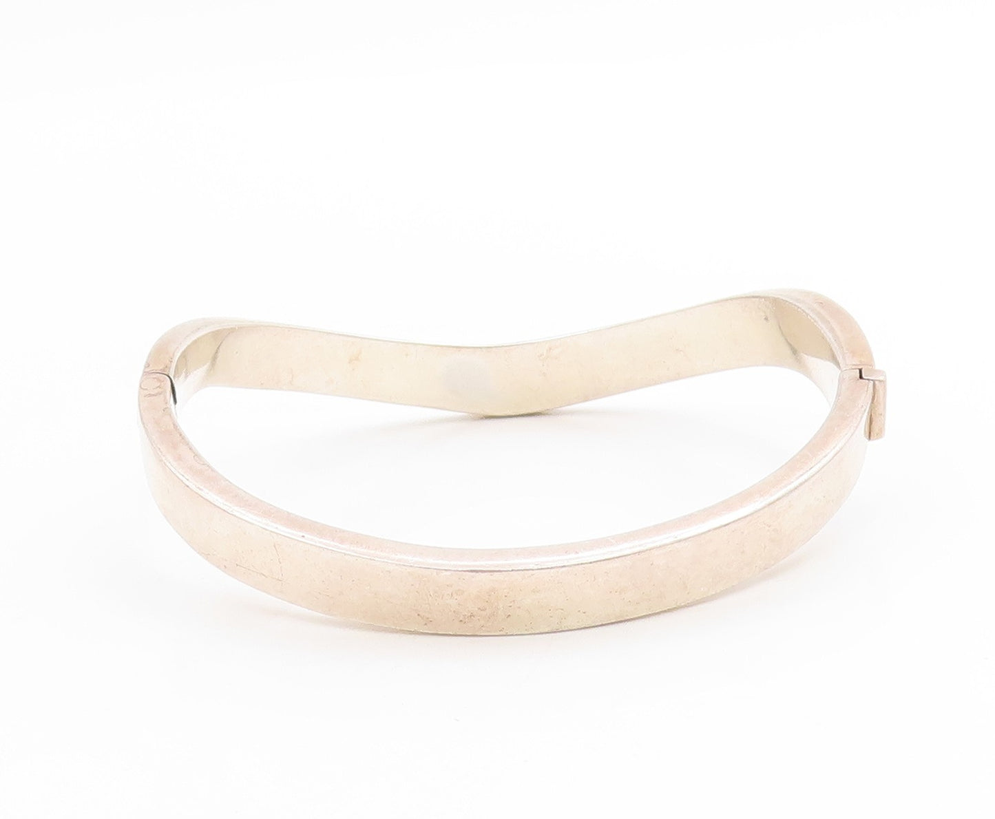 925 Sterling Silver Vintage Bracelet Minimalist Solid Curved Wave Bangle BT11474