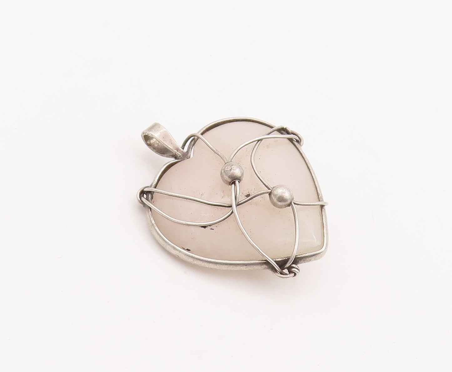 925 Sterling Silver Vintage Pendant Caged Heat Shape Gemstone  PT23398