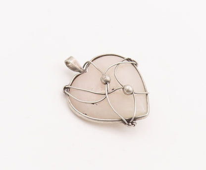 925 Sterling Silver Vintage Pendant Caged Heat Shape Gemstone  PT23398