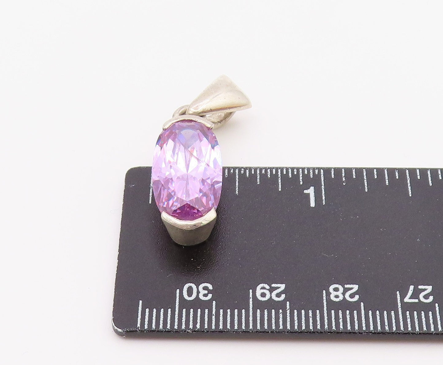 925 Sterling Silver  Vintage Purple Cubic Zirconia Oval Drop Pendant  PT16333