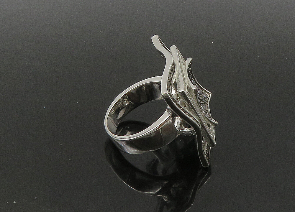 925 Silver  Vintage Cubic Zirconia & Black Spinel Cocktail Ring Sz 9  RG22746