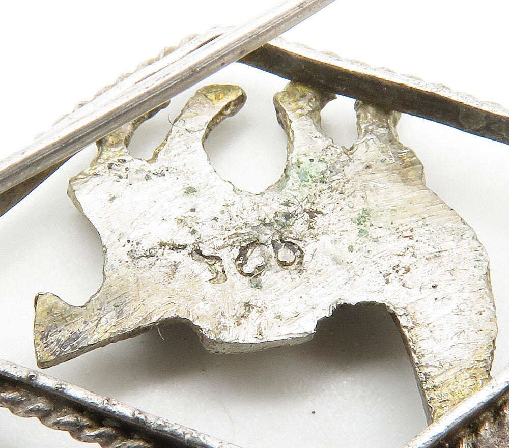925 Sterling Silver  Vintage Antique Alpaca Diamond Shape Brooch Pin  BP6101