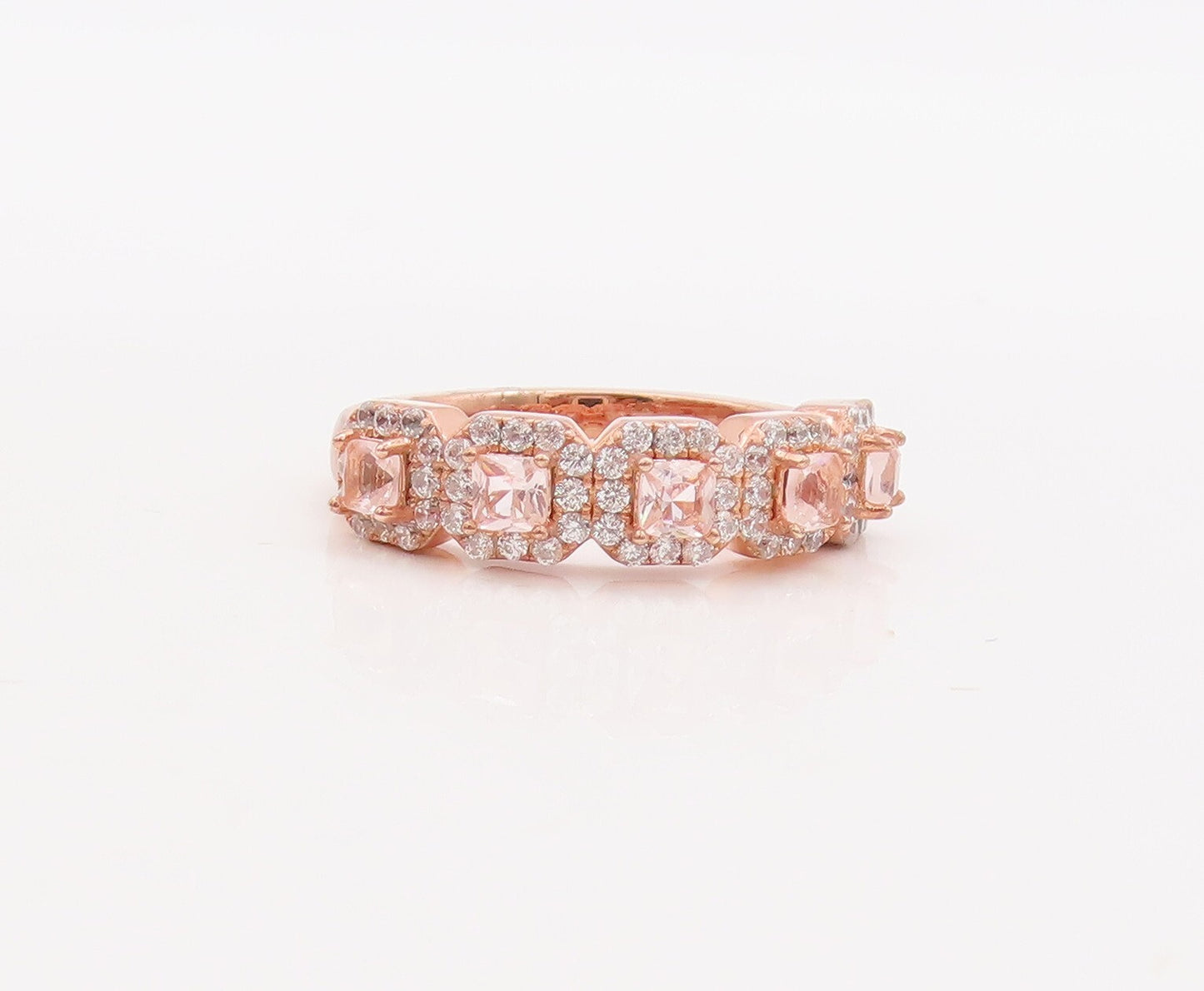 925 Sterling Silver Vintage Ring Rose Gold Plated Morganite & CZ  Sz 7  RG29830