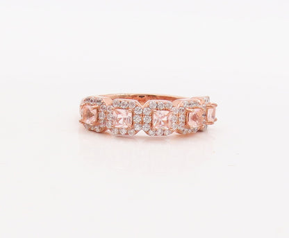 925 Sterling Silver Vintage Ring Rose Gold Plated Morganite & CZ  Sz 7  RG29830