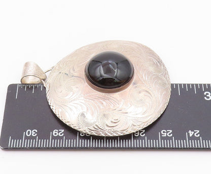 MERAV MEXICO 925 Silver  Vintage Black Onyx Shiny Swirl Vine Pendant  PT7758