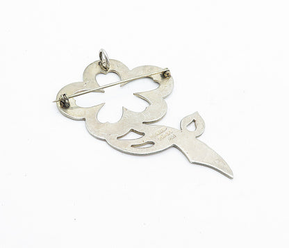 MEXICO 925 Sterling Silver  Vintage Smooth Open Flower Brooch Pin  BP1811