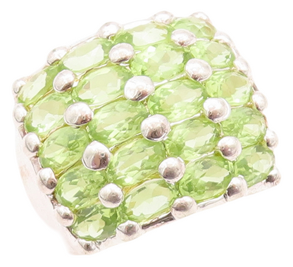 925 Sterling Silver Vintage Ring Oval Cut Peridot Inlay Bands  Sz 7  RG31417