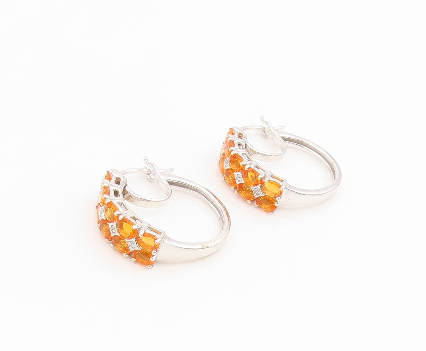 925 Sterling Silver Vintage Earrings Modernist Oval Cut Citrine Hoops  EG14130