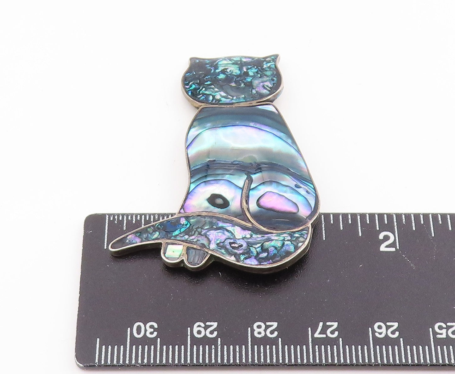 925 Sterling Silver Vintage Brooch Pin TAXCO Abalone Inlay Modernist Cat BP12428