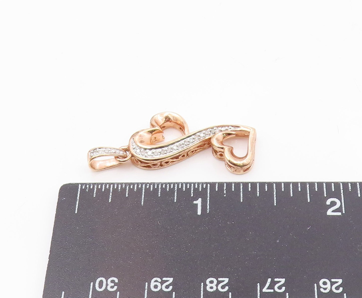 925 Sterling Silver  Vintage Genuine Diamonds Infinity Heart Pendant  PT19963