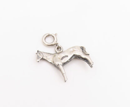925 Sterling Silver Vintage Pendant Miniature Galloping Horse Charm  PT25958