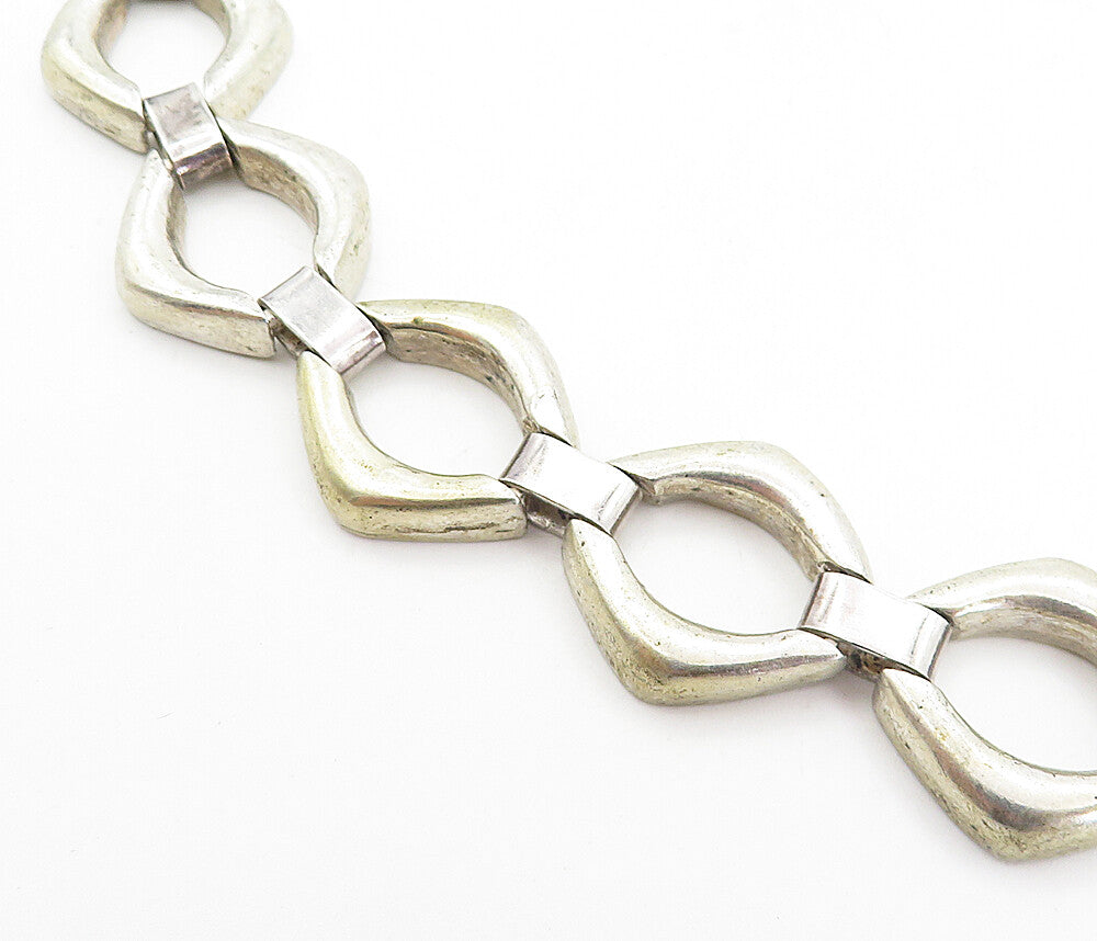 925 Sterling Silver  Vintage Smooth Open Hinge Link Chain Necklace  NE1336