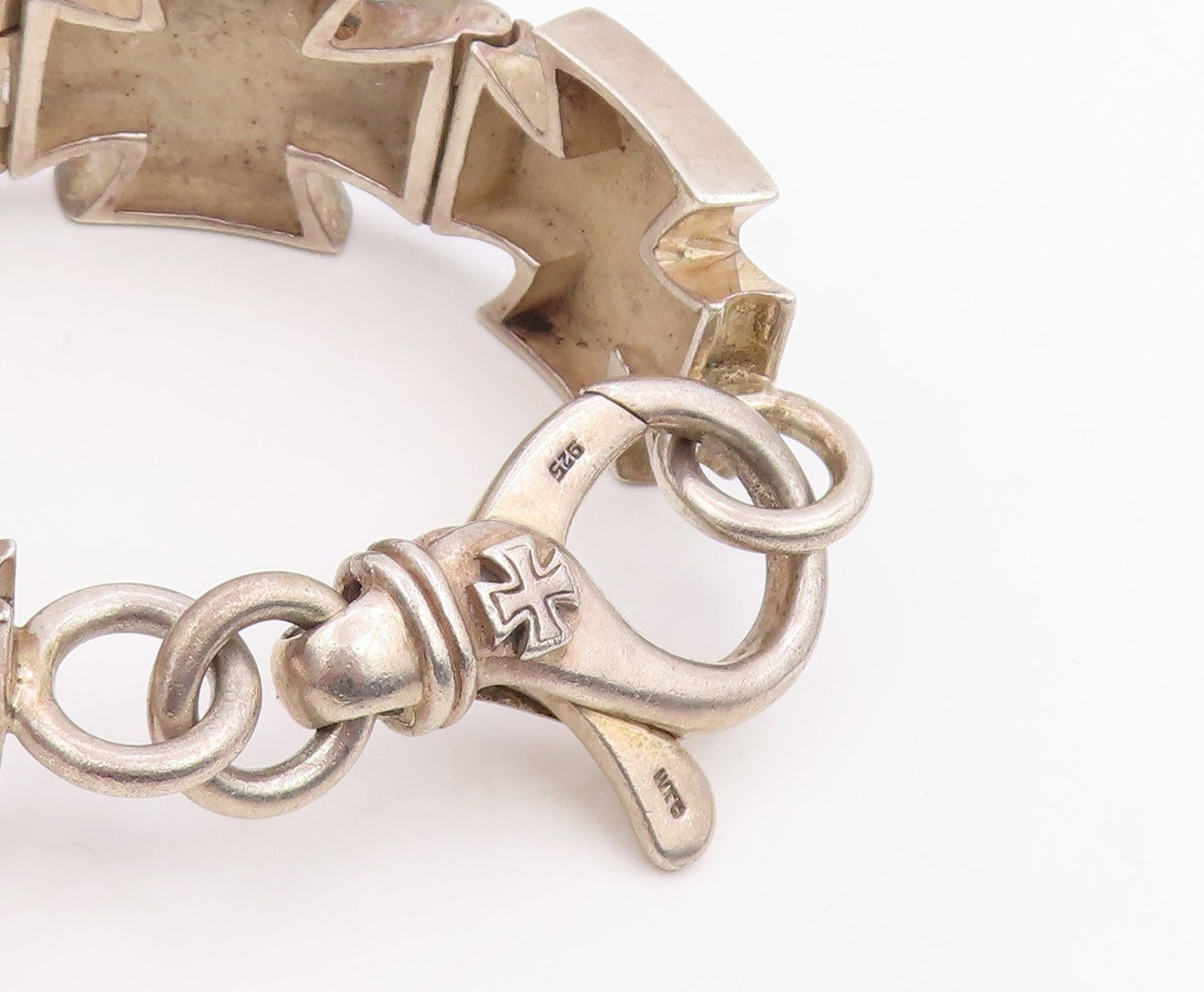 925 Sterling Silver Vintage Bracelet Solid Religious Maltese Cross Link  BT11873