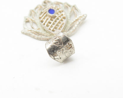 925 Sterling Silver  Vintage Enamel Detail Cutout Floral Leaf Pendant  PT9233