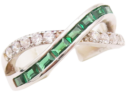 925 Sterling Silver Vintage Ring Peridot CZ Inlay X Cutout Bands  Sz 7  RG29271