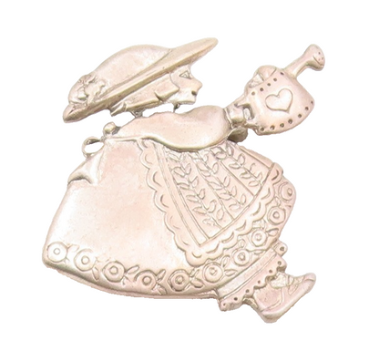 925 Sterling Silver  Vintage Girl With Watering Can Floral Brooch Pin  BP3924