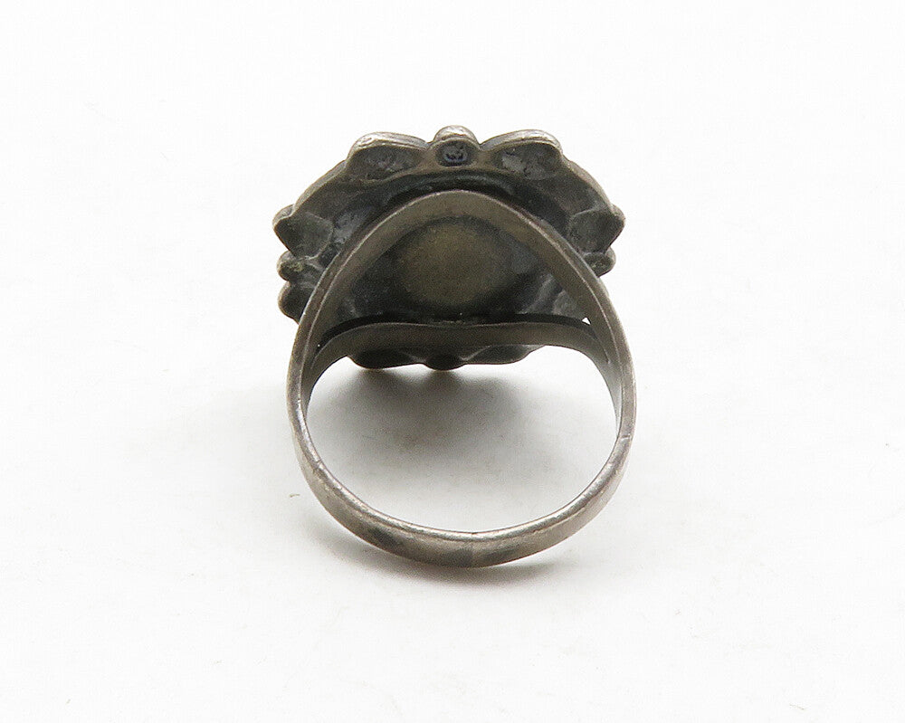 925 Sterling Silver  Vintage Green Jasper Cocktail Ring Sz 5.5  RG13159