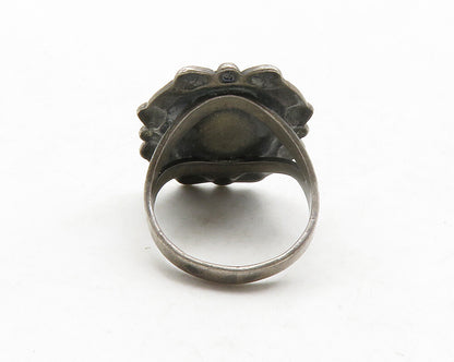 925 Sterling Silver  Vintage Green Jasper Cocktail Ring Sz 5.5  RG13159